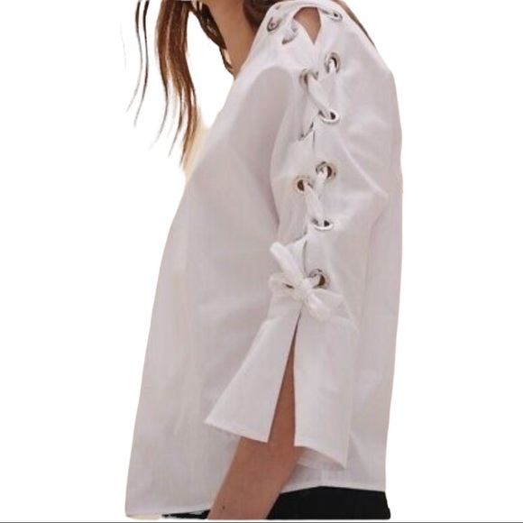 Maje Paris Lace-Up Criss Cross Cotton White blouse EU1 US4 Small - Picture 1 of 7